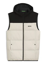 Down-filled gilet with water-repellent finish