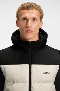 Down-filled gilet with water-repellent finish