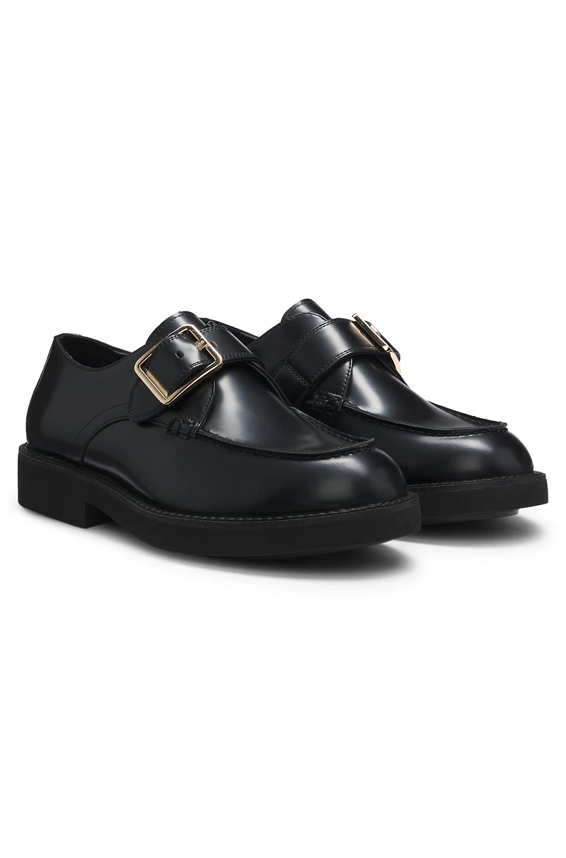 Leather monk shoes with buckled strap