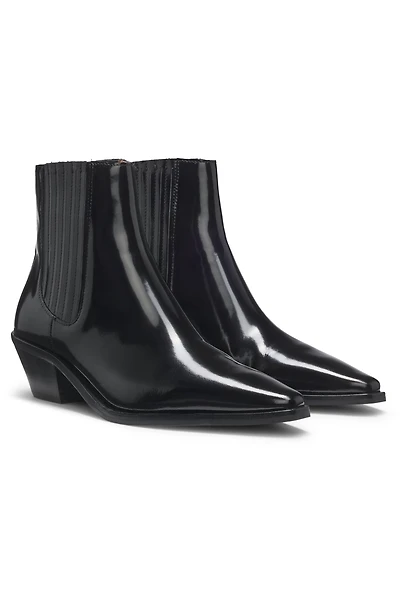 Cuban-heel ankle boots polished leather