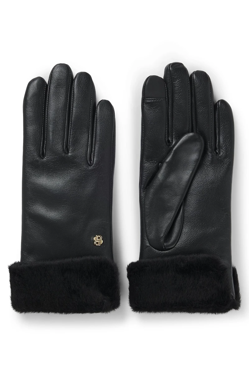 Leather gloves with faux-fur cuff