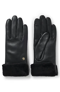 Leather gloves with faux-fur cuff