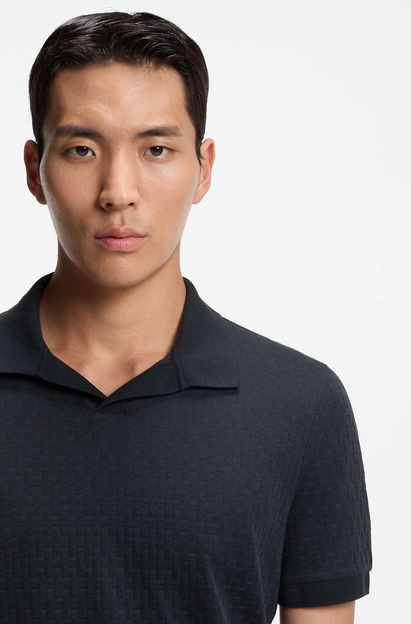 Johnny-collar polo shirt Italian stretch cotton