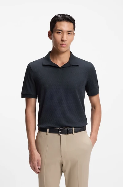 Johnny-collar polo shirt Italian stretch cotton