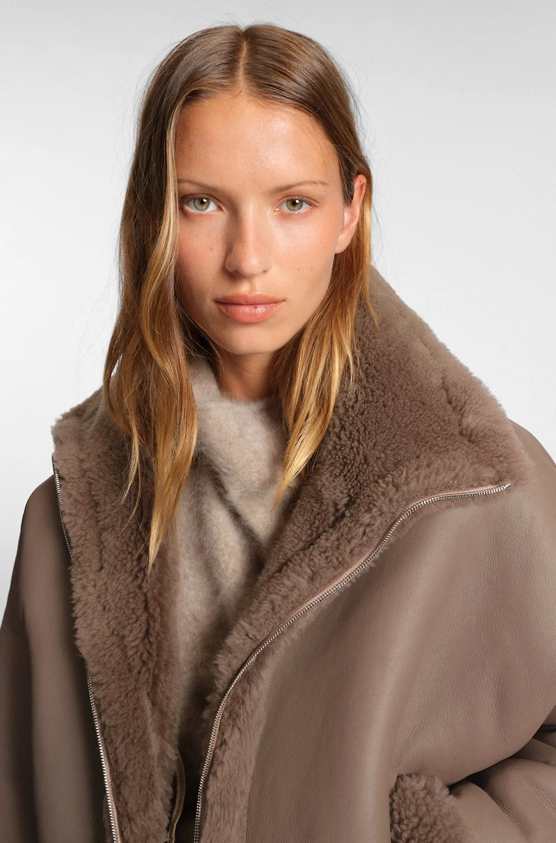Shearling-trim jacket nappalan leather