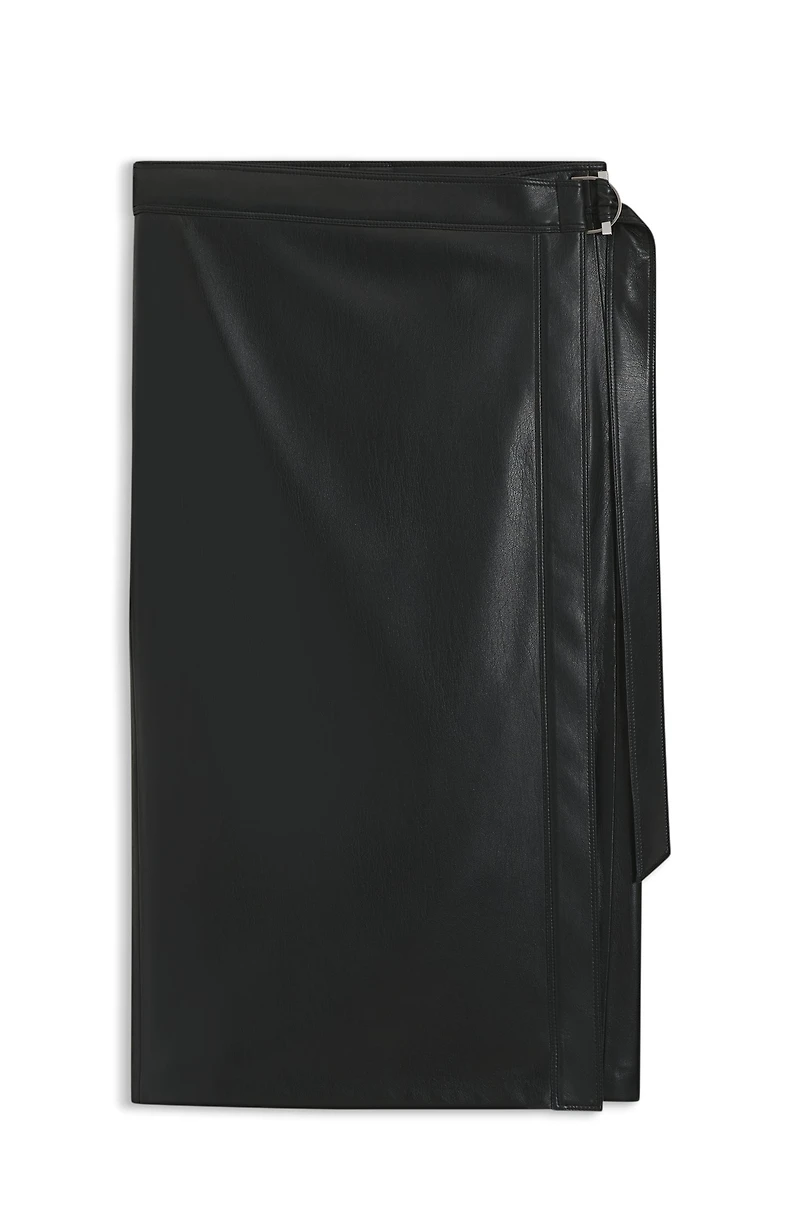 Faux-leather skirt with wrap front
