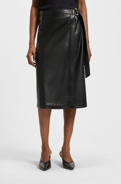 Faux-leather skirt with wrap front
