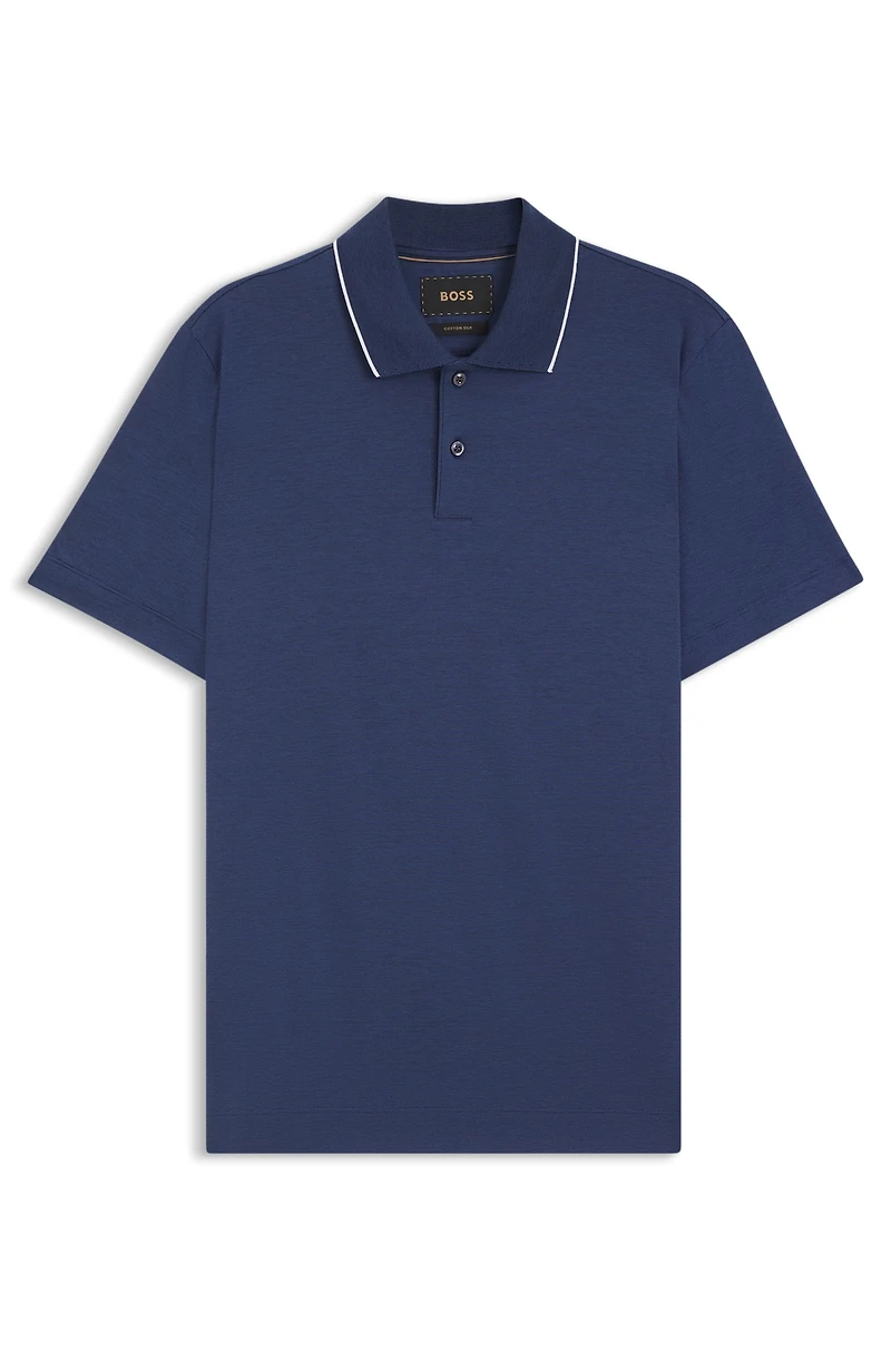 Collar-tipping polo shirt cotton and silk