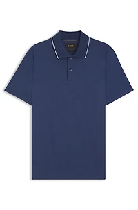 Collar-tipping polo shirt cotton and silk