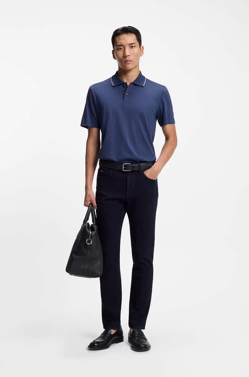 Collar-tipping polo shirt cotton and silk