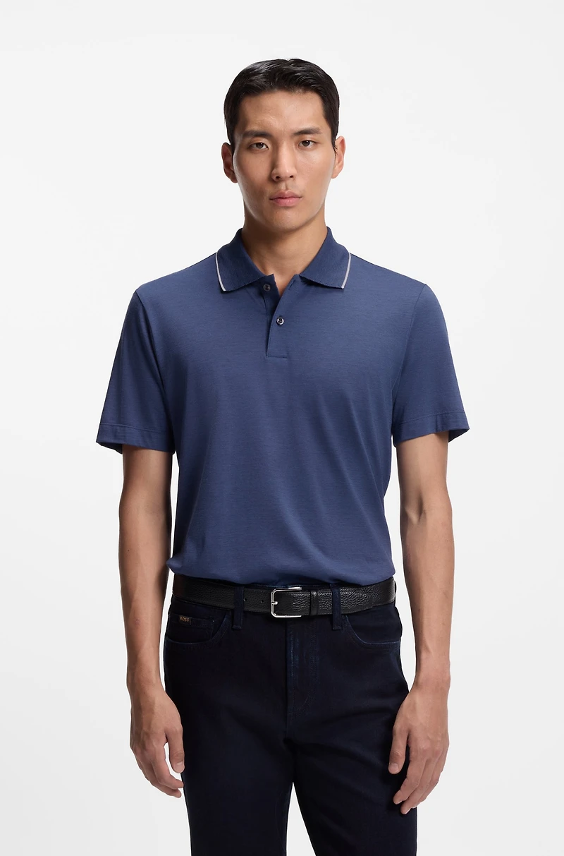 Collar-tipping polo shirt cotton and silk