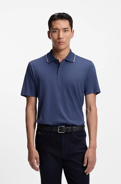Collar-tipping polo shirt cotton and silk