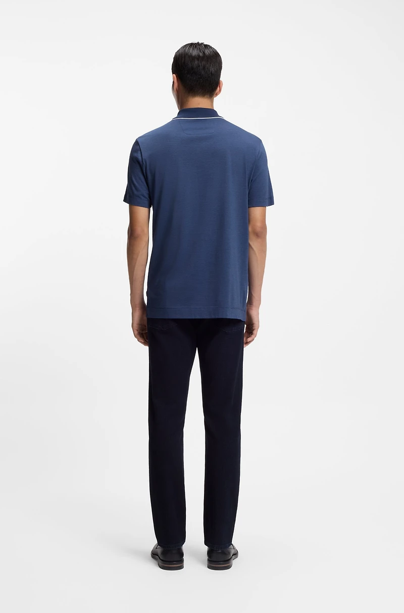 Collar-tipping polo shirt cotton and silk