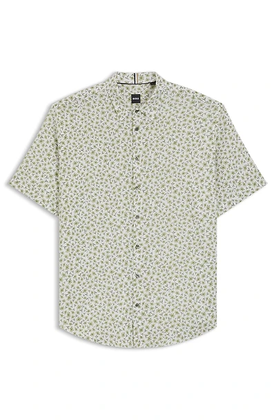 Slim-fit shirt floral-print stretch linen