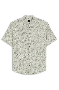 Slim-fit shirt floral-print stretch linen