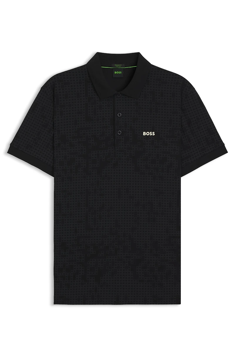Cotton-piqué polo shirt with all-over print