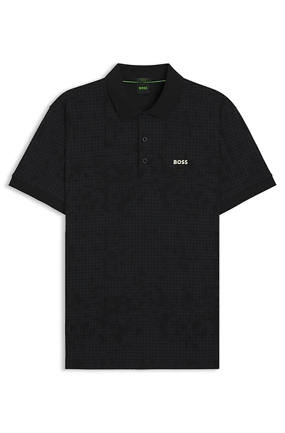 Cotton-piqué polo shirt with all-over print