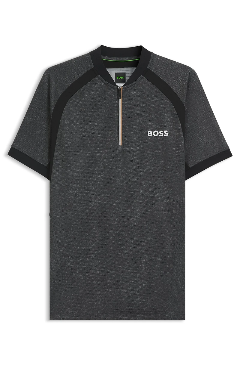 Zip-neck slim-fit polo shirt mesh jersey