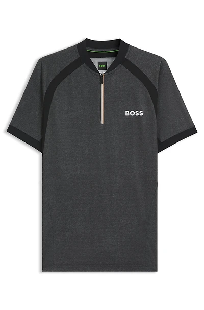 Zip-neck slim-fit polo shirt mesh jersey