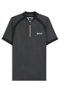 Zip-neck slim-fit polo shirt mesh jersey