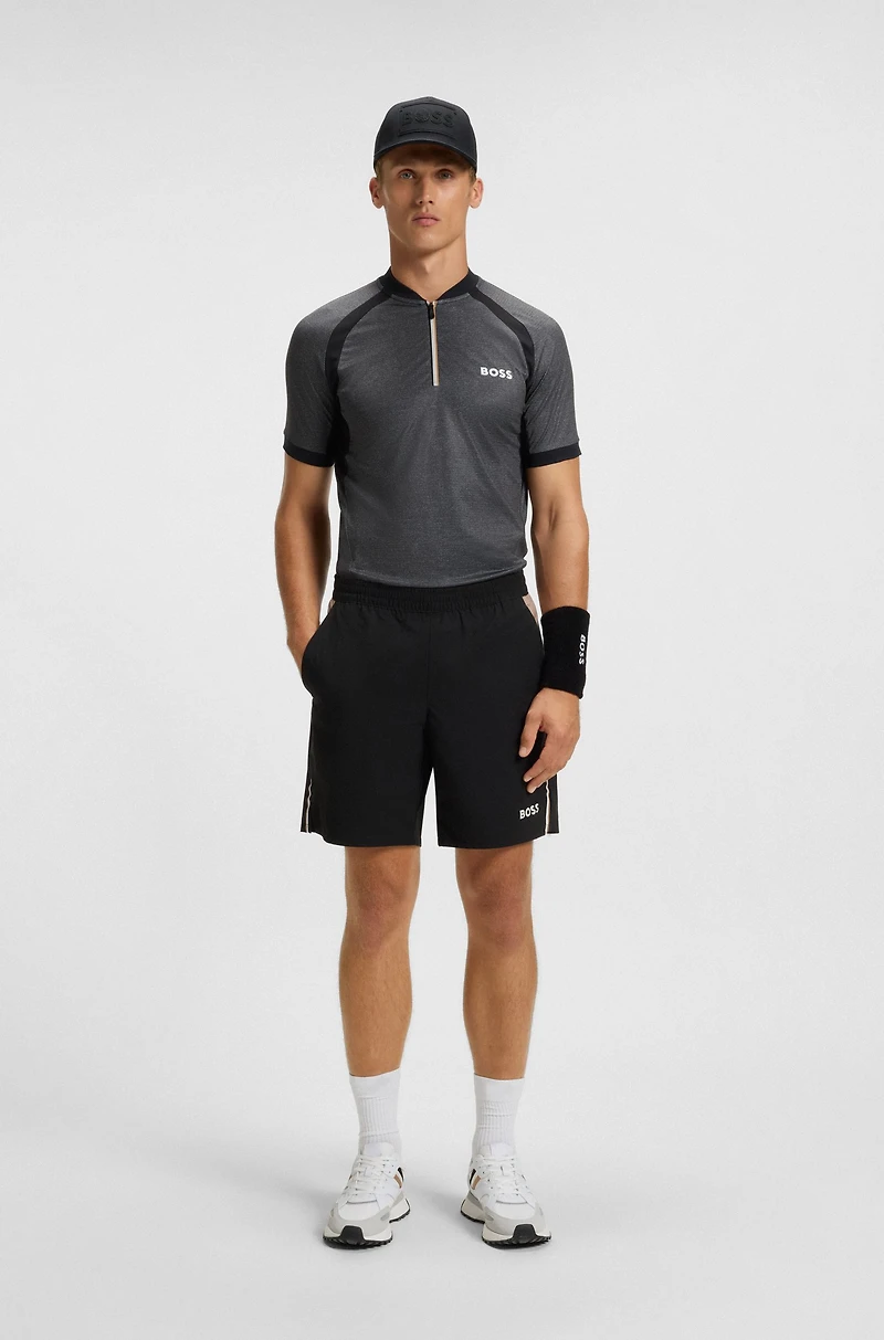 Mesh-jersey slim-fit polo shirt with zip neck