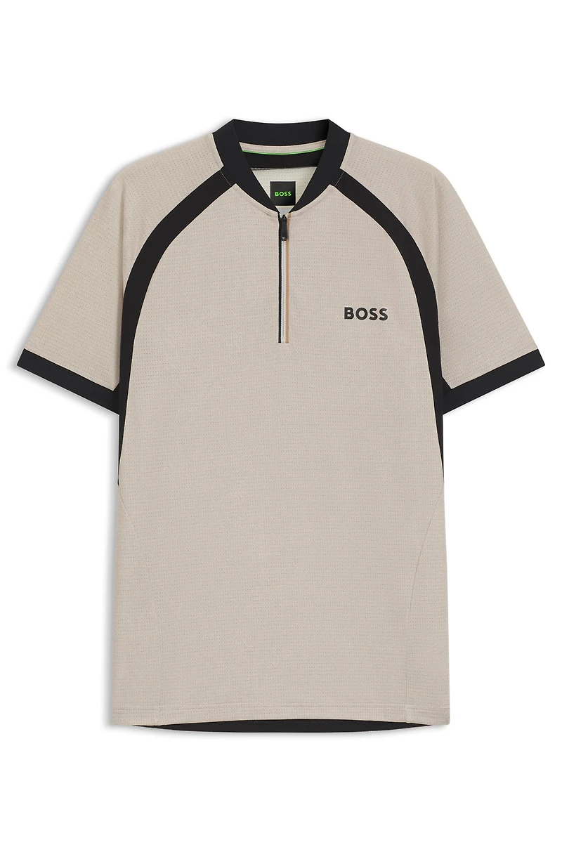 Mesh-jersey slim-fit polo shirt with zip neck