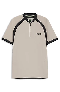 Mesh-jersey slim-fit polo shirt with zip neck