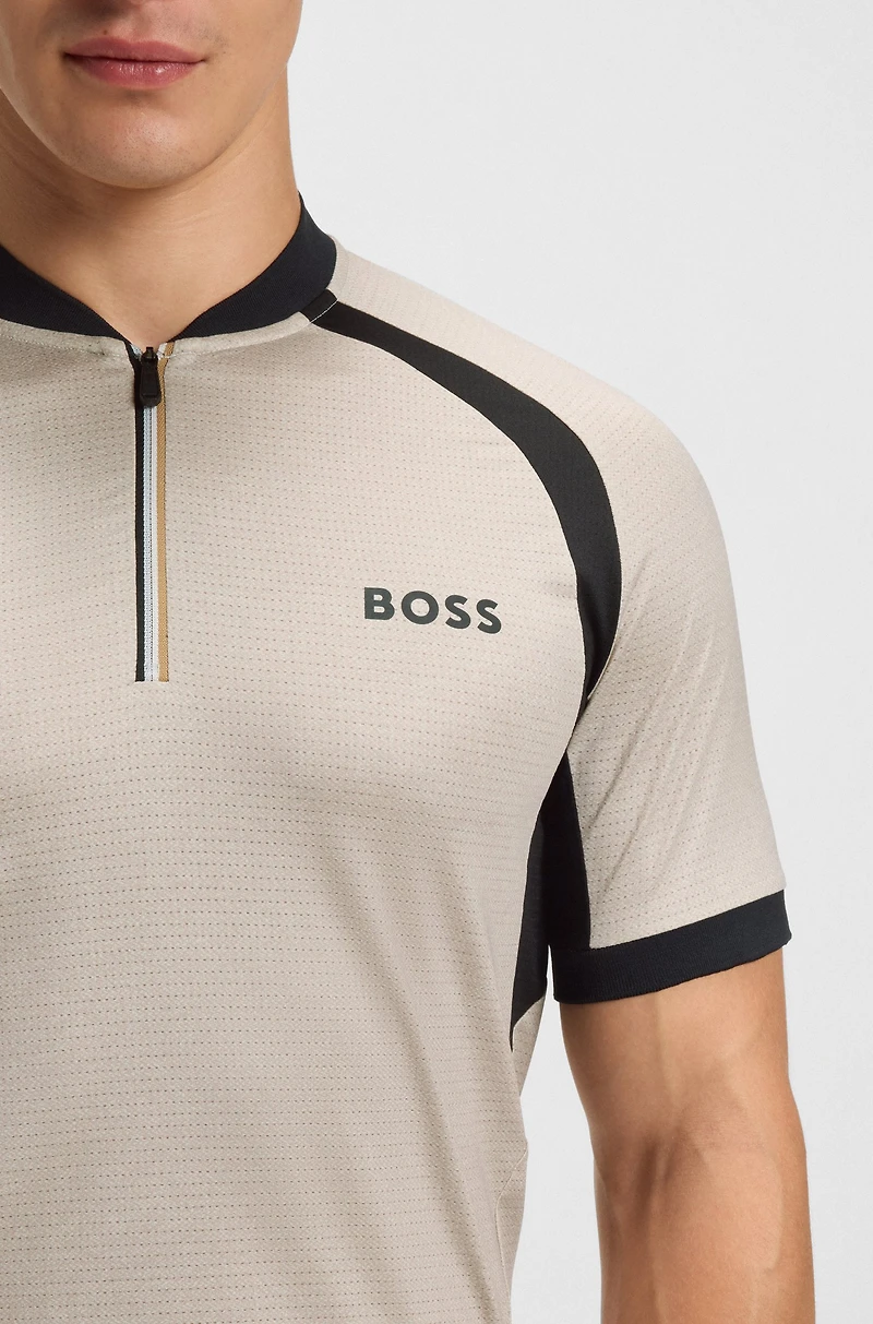 Mesh-jersey slim-fit polo shirt with zip neck