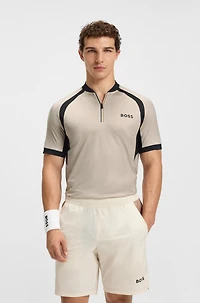 Mesh-jersey slim-fit polo shirt with zip neck