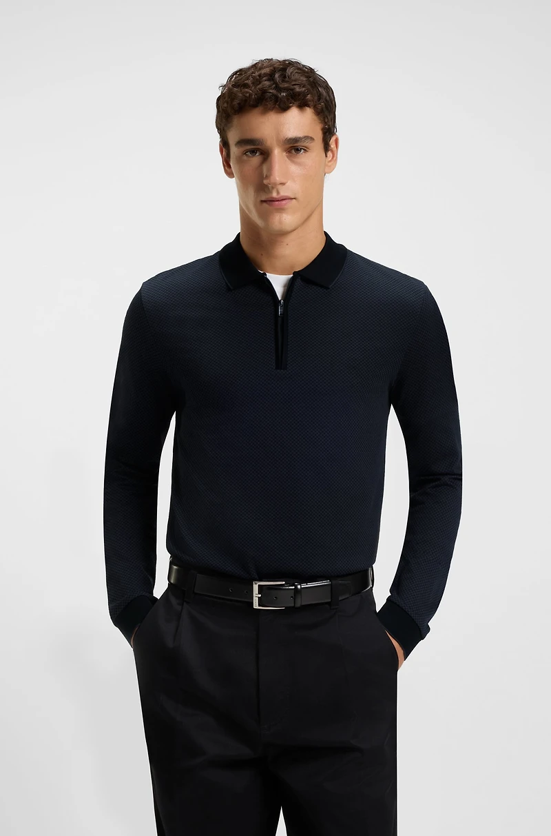 Mercerised-cotton polo shirt with two-tone structure