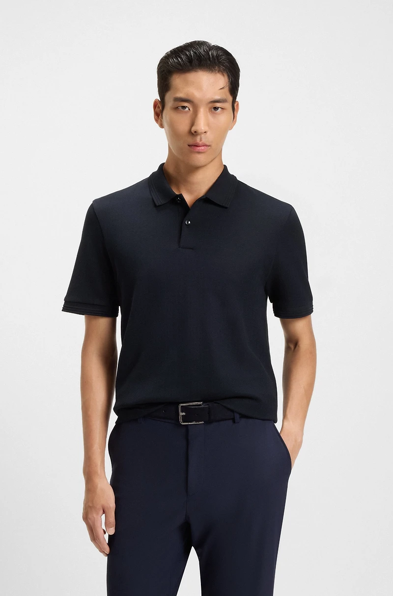 Cotton polo shirt with herringbone structure