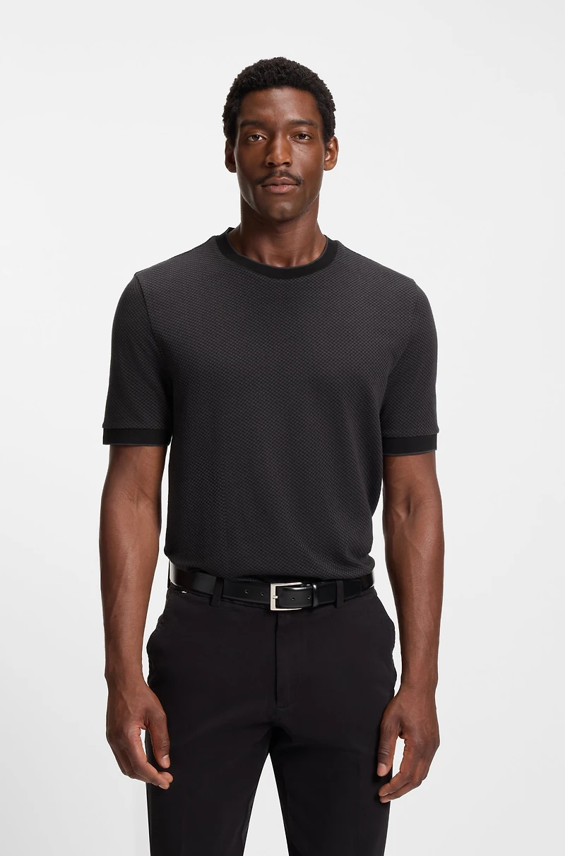 Mercerised-cotton T-shirt with two-tone structure