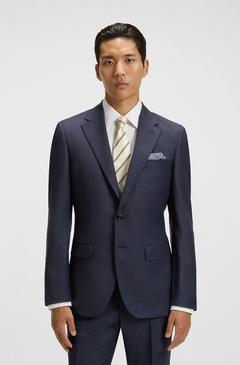 Two-piece slim-fit suit patterned virgin wool