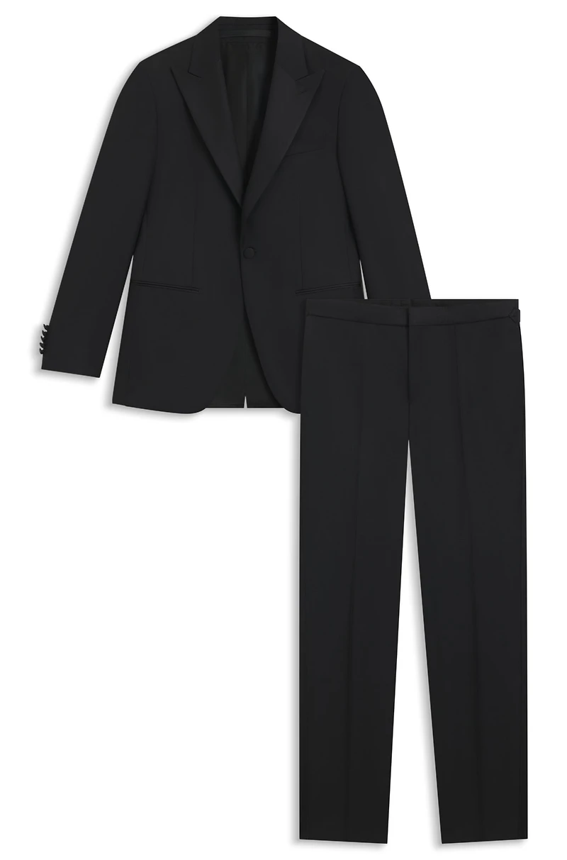 Two-piece slim-fit tuxedo suit a wool blend