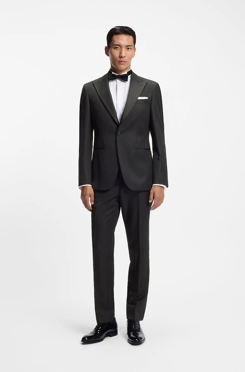 Two-piece slim-fit tuxedo suit a wool blend