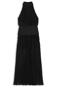 Plissé dress with plain insert