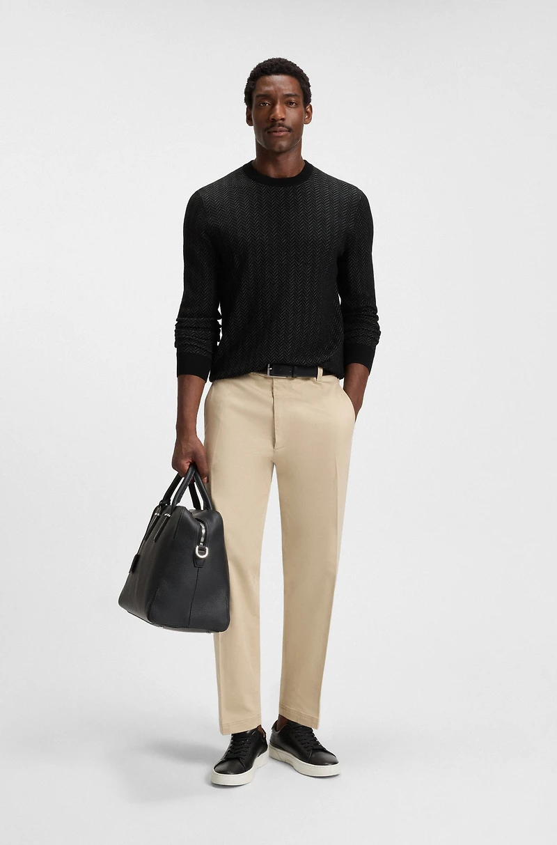 Herringbone-pattern sweater wool and cotton