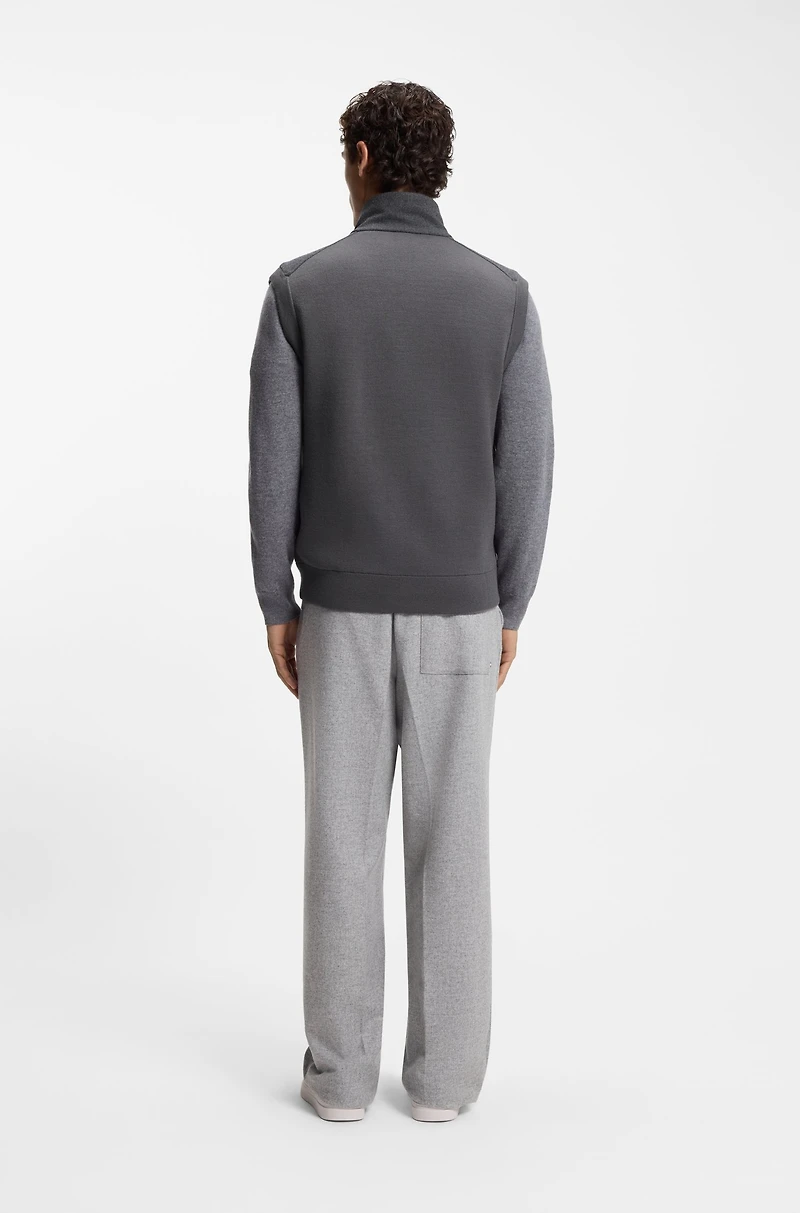 Flannel gilet with ribbed trims