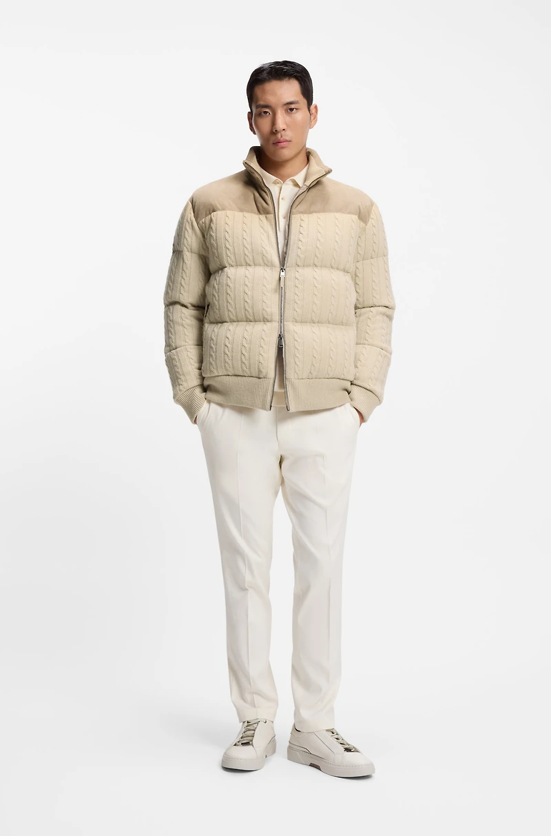 Suede-trim down jacket wool and cashmere