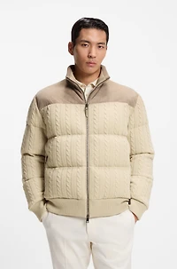 Suede-trim down jacket wool and cashmere