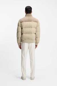 Suede-trim down jacket wool and cashmere