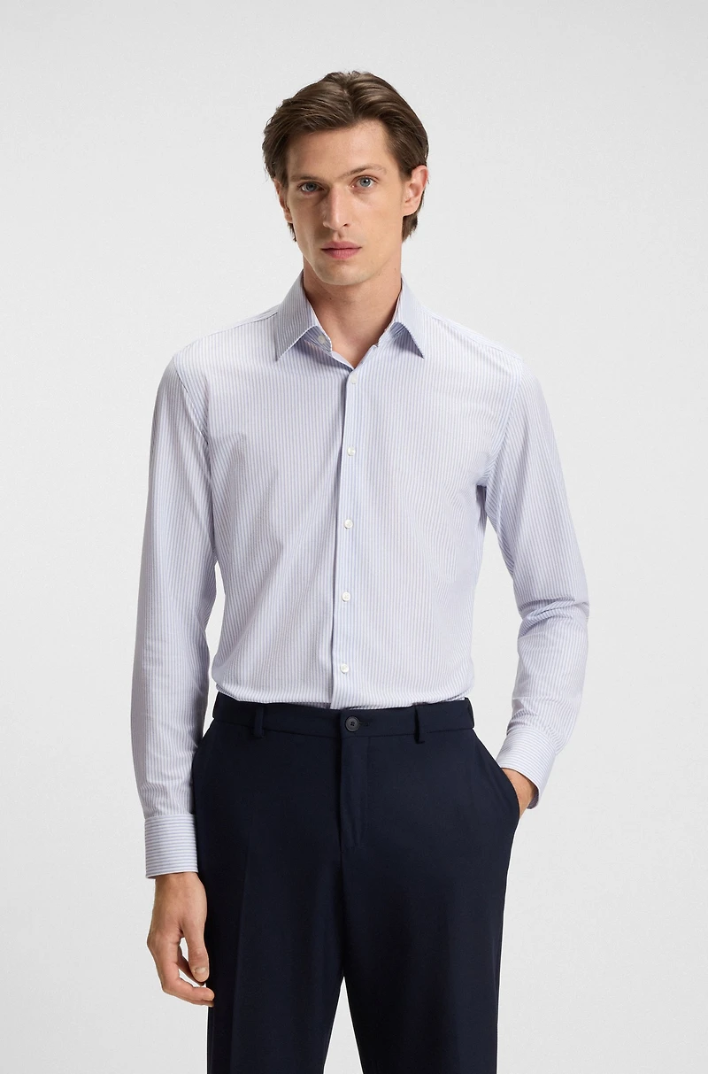 Striped slim-fit shirt performance-stretch fabric