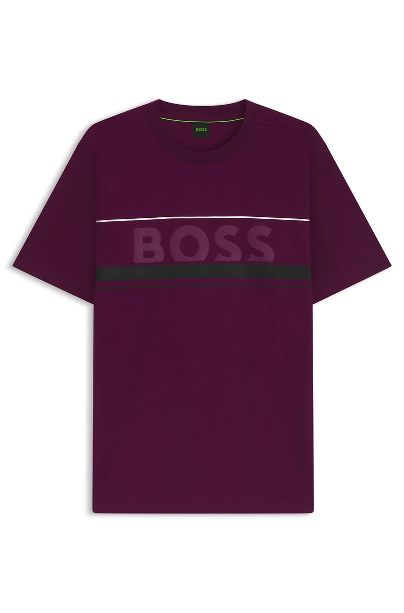 Cotton-jersey T-shirt with stripes and logo