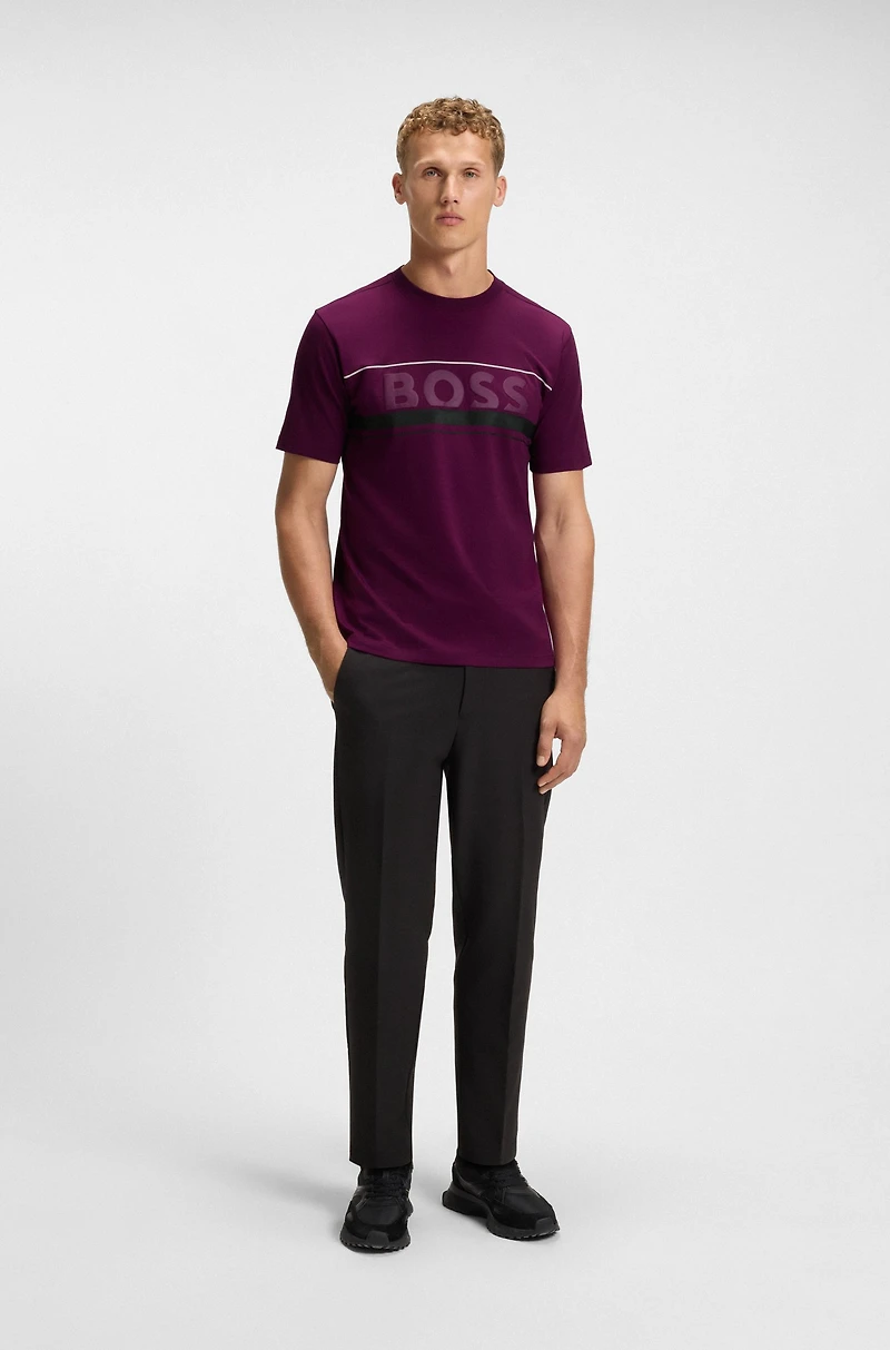 Cotton-jersey T-shirt with stripes and logo