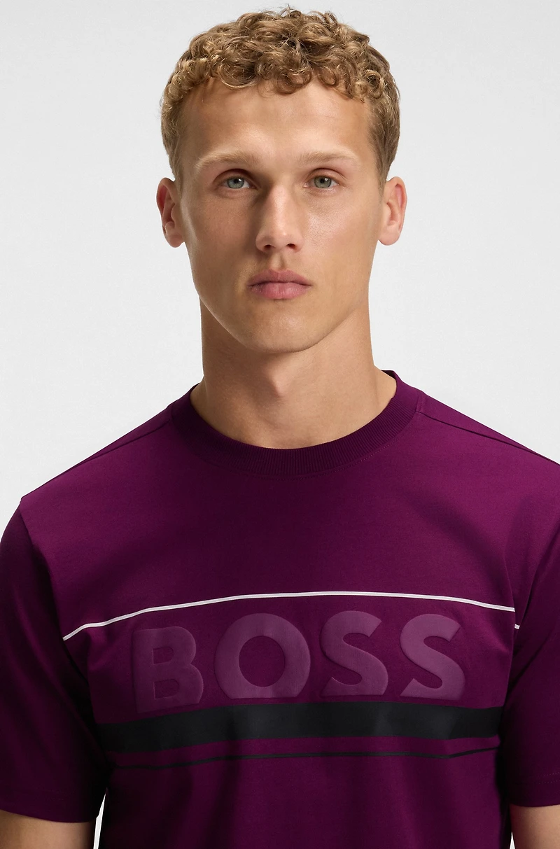 Cotton-jersey T-shirt with stripes and logo