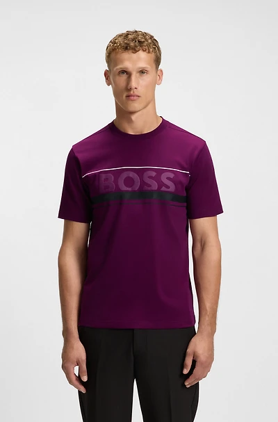 Cotton-jersey T-shirt with stripes and logo