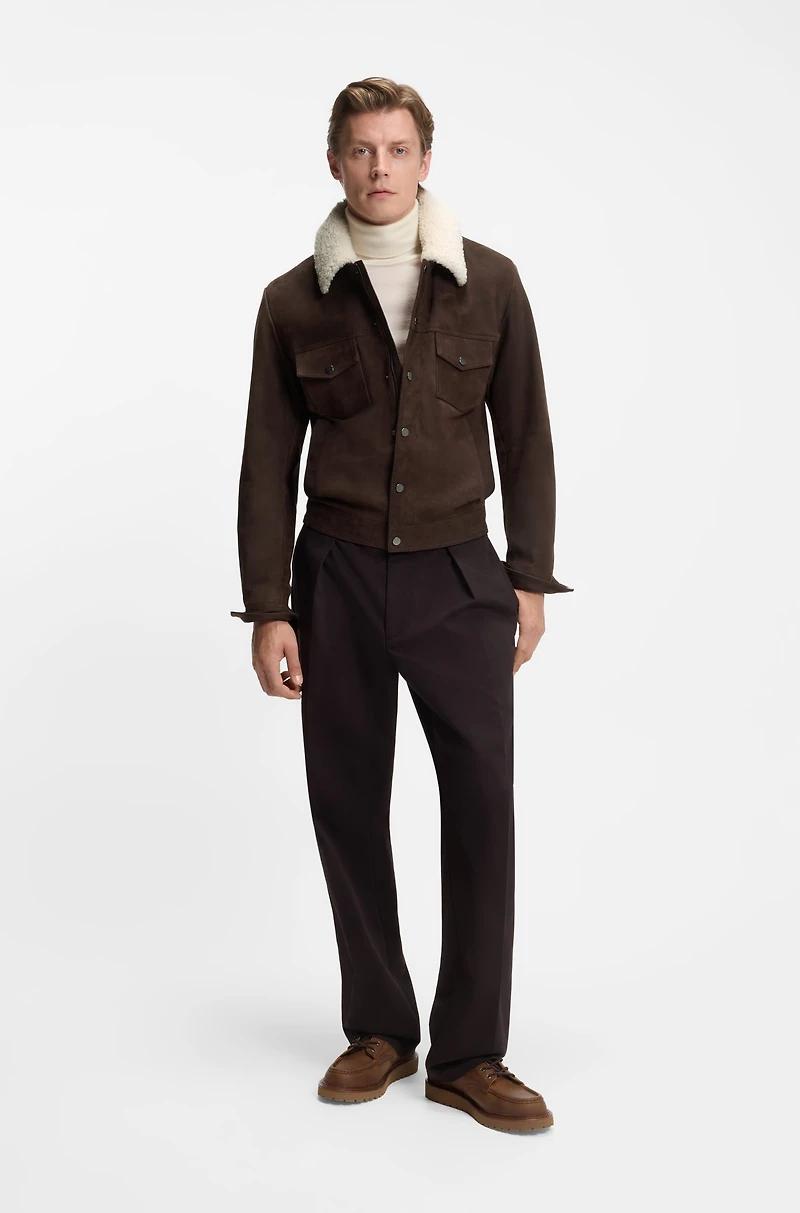 BECKHAM x BOSS leather jacket with fur collar