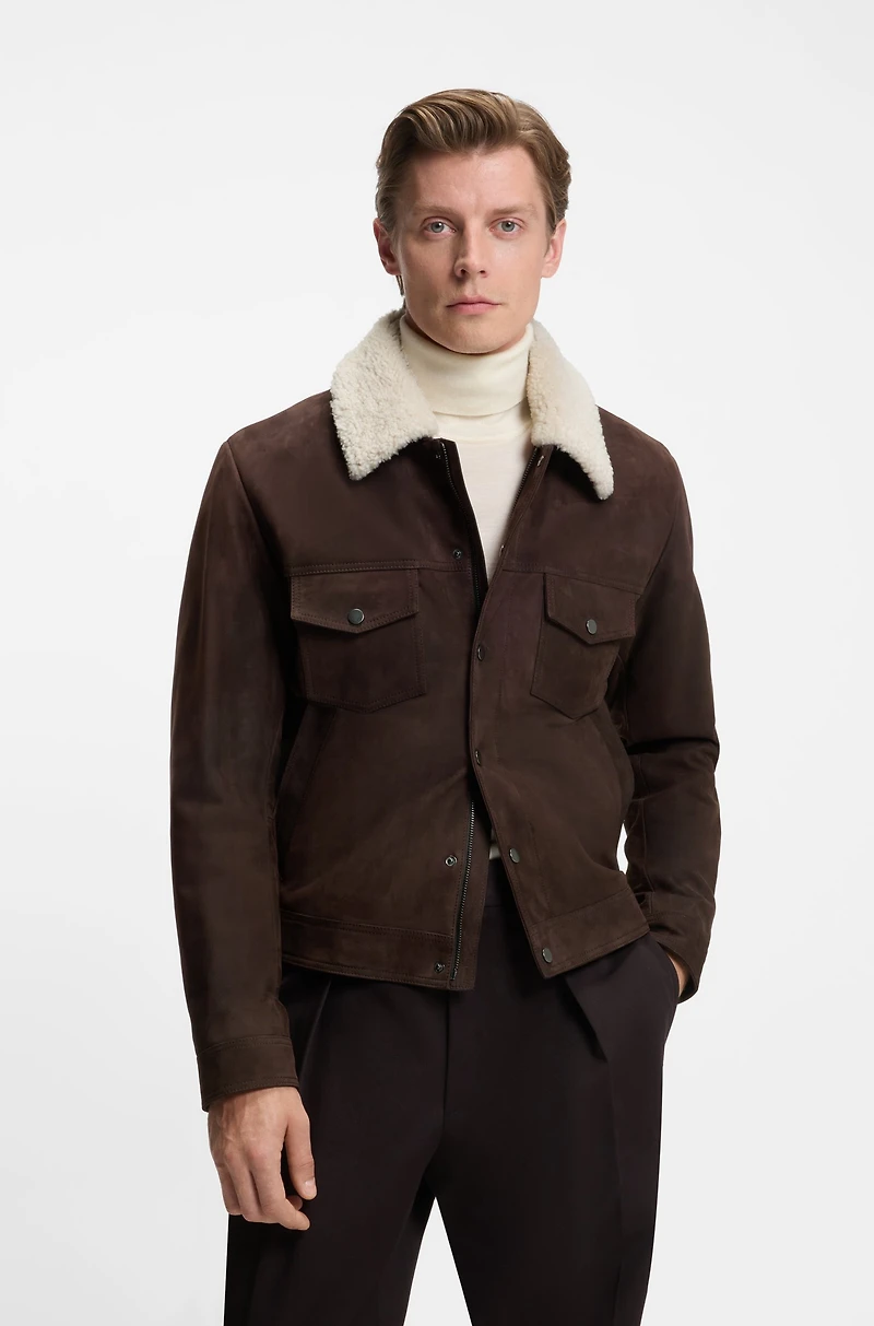 BECKHAM x BOSS leather jacket with fur collar