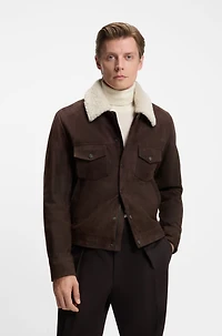 BECKHAM x BOSS leather jacket with fur collar