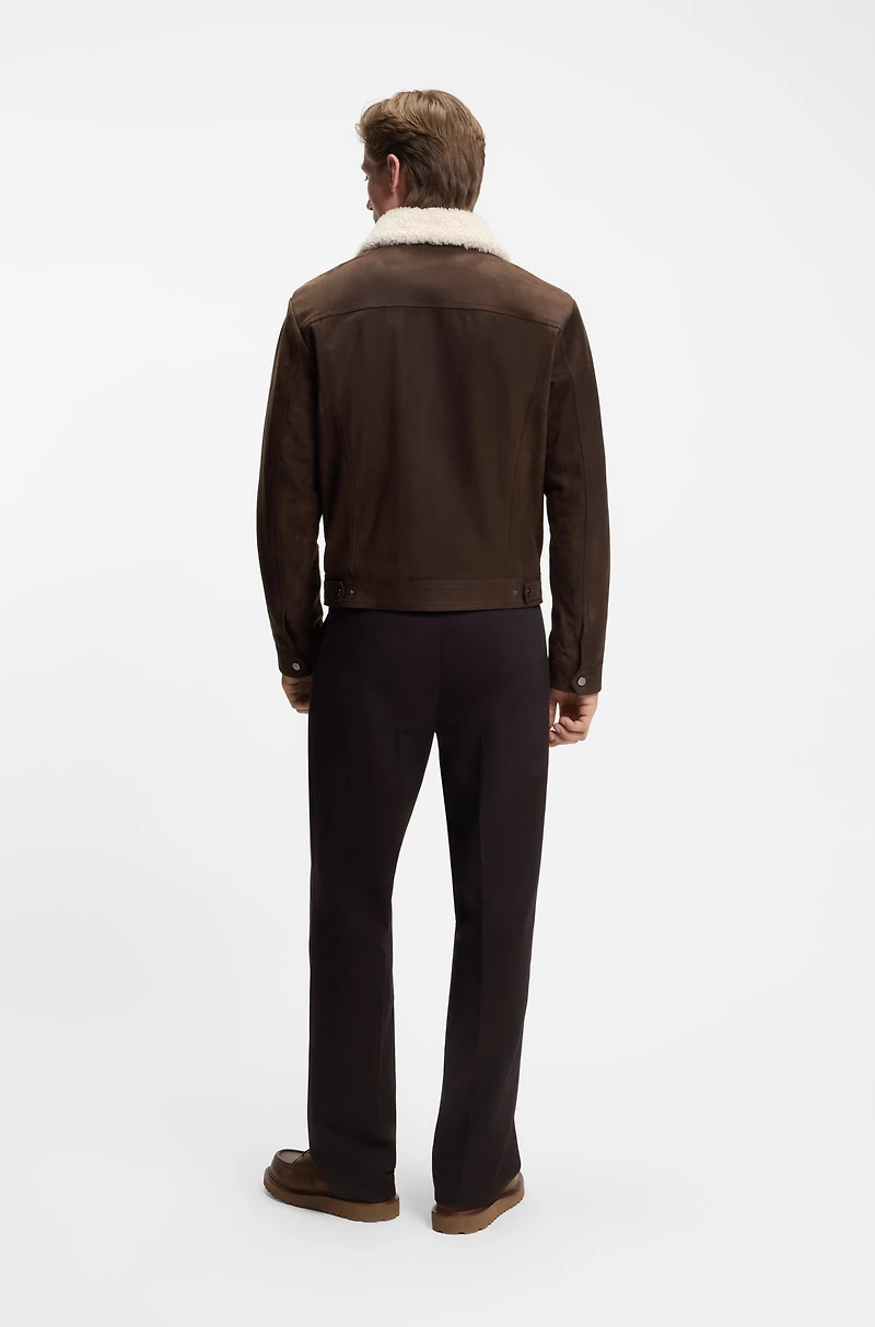 BECKHAM x BOSS leather jacket with fur collar